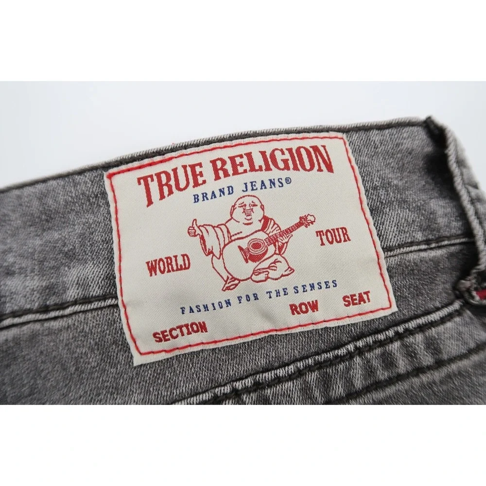True Religion 36 Ricky Straight Bounty Gray Wash Red Stitching Denim‎ Jeans NEW